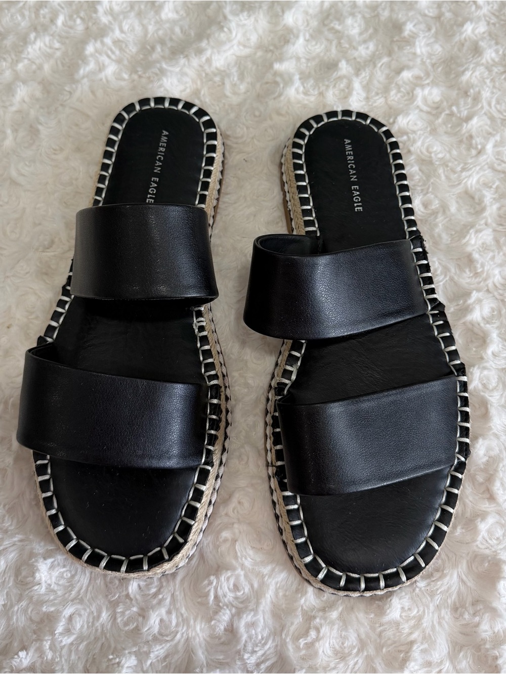 American Eagle Outfitters Black Double-Band Slide Sandals